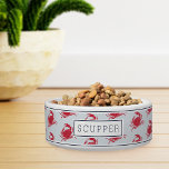 Personalized Nautical Crab Pattern Pet<br><div class="desc">For the most stylish coastal pets,  this cute personalized bowl for dogs or cats features a pattern of red crabs on a light blue background with navy blue striped accents at the top and bottom. Personalize this cool nautical design with your pet's name.</div>