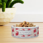 Personalized Nautical Crab Pattern Pet<br><div class="desc">For the most stylish coastal pets,  this cute personalized bowl for dogs or cats features a pattern of red crabs on a light blush pink background with striped accents at the top and bottom. Personalize this cool nautical design with your pet's name.</div>