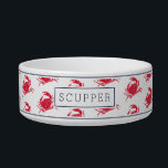 Personalized Nautical Crab Pattern Pet Bowl<br><div class="desc">For the most stylish coastal pets,  this cute personalized bowl for dogs or cats features a pattern of red crabs on a crisp white background with navy blue striped accents at the top and bottom. Personalize this cool nautical design with your pet's name.</div>