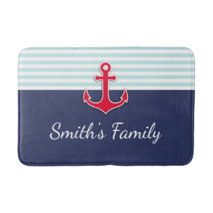 Personalized Nautical Design With Family Name Bath Mat