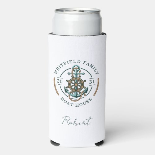 Personalized Nautical Family Beach Vacation Seltzer Can Cooler