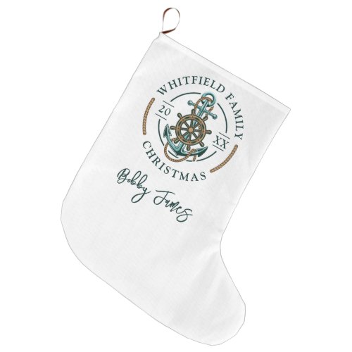 Personalized Nautical Family Christmas Holidays Large Christmas Stocking