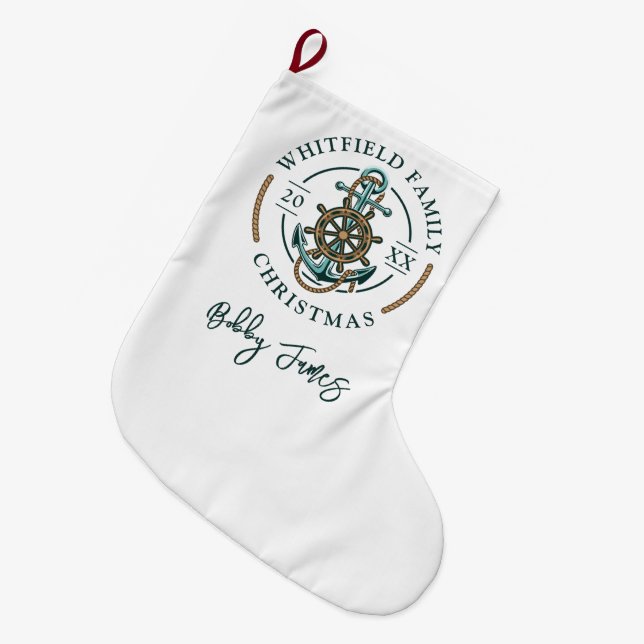 Personalized Nautical Family Christmas Holidays Large Christmas Stocking (Front (Hanging))
