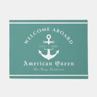 Personalized Nautical Green Welcome Aboard  Doormat