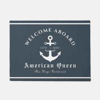 Personalized Nautical Green Welcome Aboard  Doormat