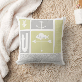 Personalized Nautical Grey Yellow Color Block Throw Pillow