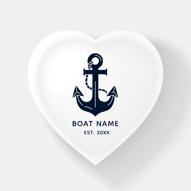 Personalized Nautical Heart Keepsake Boat Name Paperweight (Front)