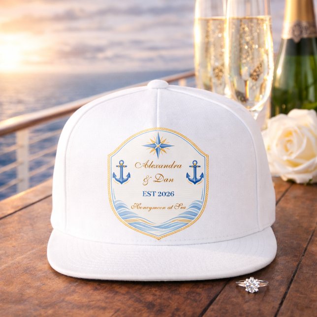 Personalized Nautical Honeymoon Crest Snap Back Hat (Creator Uploaded)