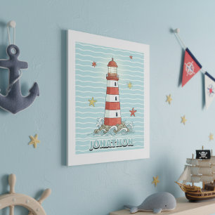 Personalized Nautical Lighthouse & Starfish ID1249 Acrylic Photo Tile