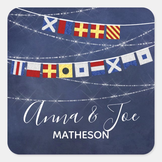Personalized #Nautical Merry Christmas Signal Flag Square Sticker (Front)
