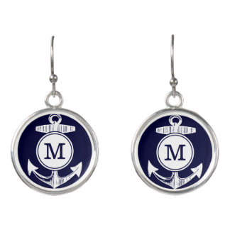 Personalized Nautical Navy Anchor Custom Earrings