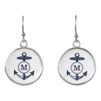 Personalized Nautical Navy Anchor Custom Earrings