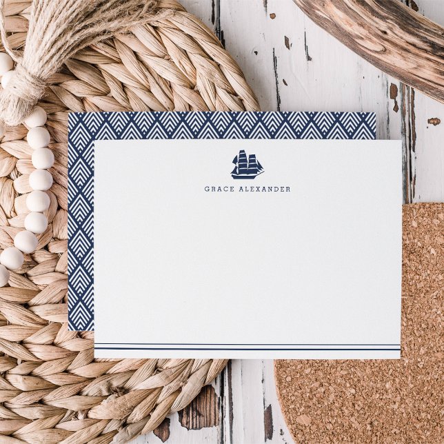 Personalized Nautical Navy and White Stationery Note Card (Creator Uploaded)