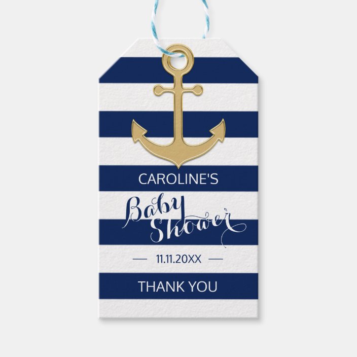 Personalized Nautical Navy Blue Anchor Baby Shower Gift Tags