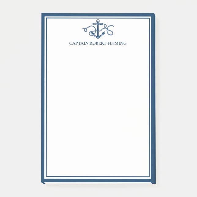 Personalized Nautical Navy Blue Anchor Post-it Notes (Front)
