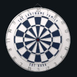 Personalized Nautical Navy Blue and White Dart Board<br><div class="desc">Nautical navy blue and white dartboard with your own custom text on the top and bottom. With a twist on the classic style dartboard,  this fun game board features an off-white and navy blue color scheme to work well with many home decor styles for a modern twist.</div>