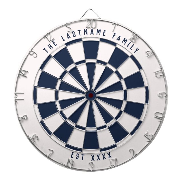 Personalized Nautical Navy Blue and White Dart Board (Front)
