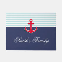Personalized Nautical Navy Blue Design Family Name Doormat