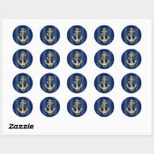 Personalized Nautical Navy Blue Gold MONOGRAM Classic Round Sticker ...