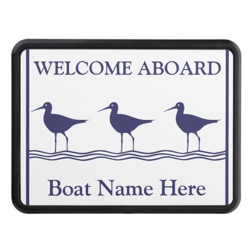 Personalized Nautical Navy Blue SEABIRDS Boat Name Hitch Cover