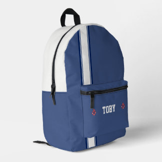 Personalized Nautical Navy Blue Stripes Printed Backpack