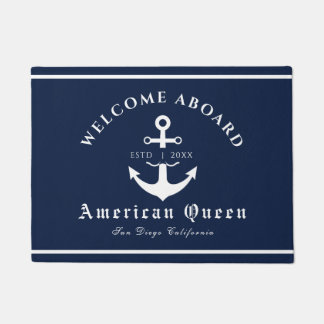 Personalized Nautical Navy Blue Welcome Aboard  Doormat