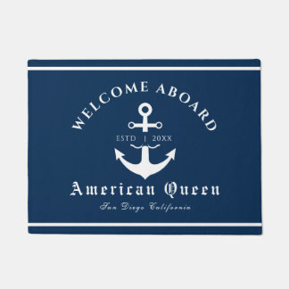 Personalized Nautical Navy Blue Welcome Aboard  Doormat