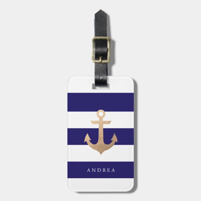 Personalized | Nautical Navy Luggage Tag (Front Vertical)