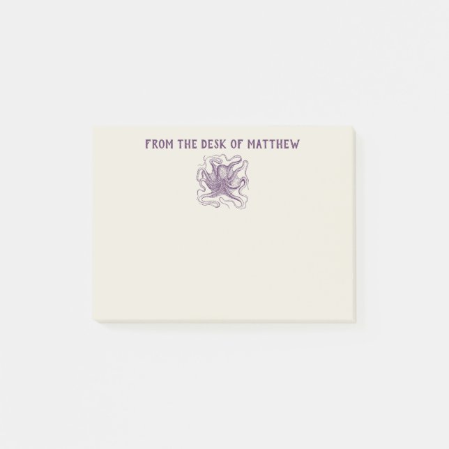 Personalized Nautical Octopus Purple and Cream Post-it Notes (Front)