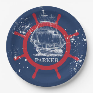 Personalized Nautical Party Sailboat Blue Paper Plates