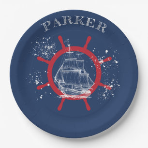 Personalized Nautical Party Sailboat Blue Paper Plates
