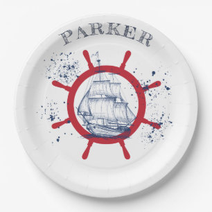 Personalized Nautical Party Sailboat Paper Plates