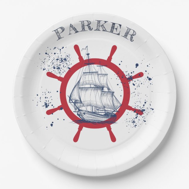 Personalized Nautical Party Sailboat Paper Plates (Front)