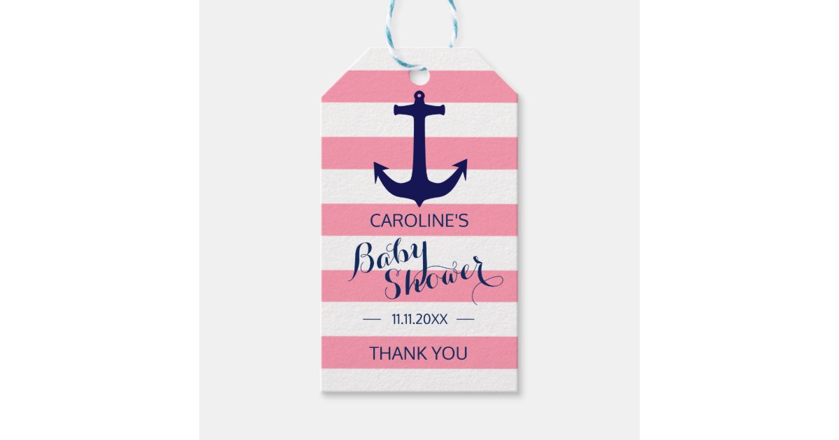 Personalized Nautical Pink Anchor Baby Shower Gift Tags Zazzle