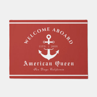Personalized Nautical Red Welcome Aboard  Doormat
