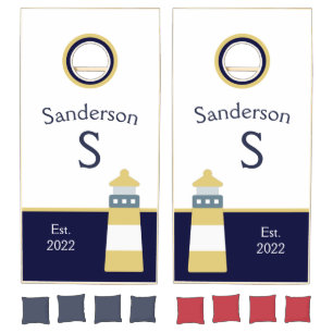 Personalized Nautical Red White Blue Lighthouse C Cornhole Set