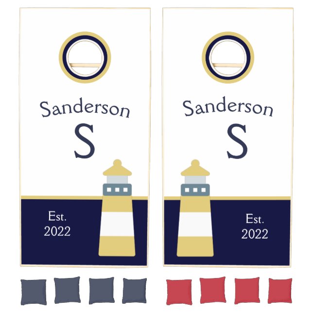 Personalized Nautical Red White Blue Lighthouse  C Cornhole Set (Set)