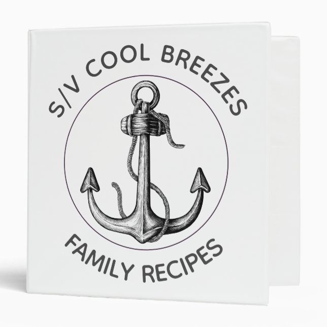Personalized Nautical Rustic Anchor Recipe book 3 Ring Binder (Front/Inside)