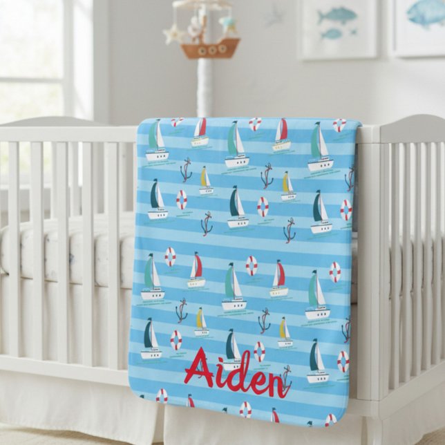 Personalized Nautical Sailboat  Baby Blanket (Creator Uploaded)