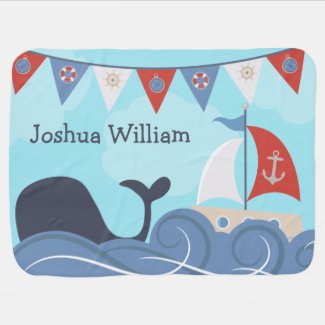 Personalized Nautical Sailboat Beach Ocean Whale Receiving Blanket