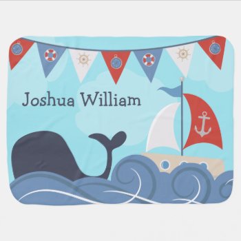 Personalized Nautical Sailboat Beach Ocean Whale Receiving Blanket by coastal_life at Zazzle