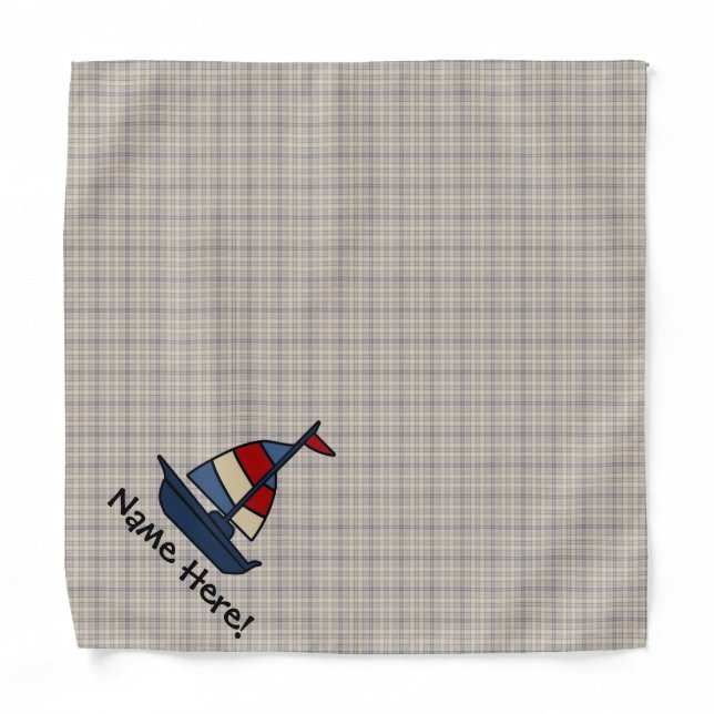 Personalized Nautical Sailboat Blue/Tan Boy's Bandana (Front)