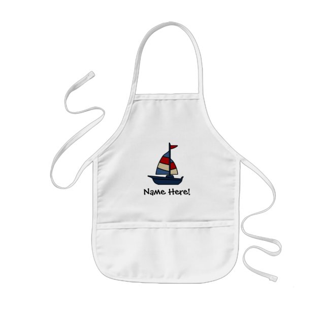 Personalized Nautical Sailboat Blue/Tan Boy's Kids' Apron (Front)