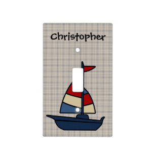 Personalized Nautical Sailboat Blue/Tan Boy's Light Switch Cover