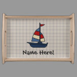 Personalized Nautical Sailboat Blue/Tan Boy's Serving Tray
