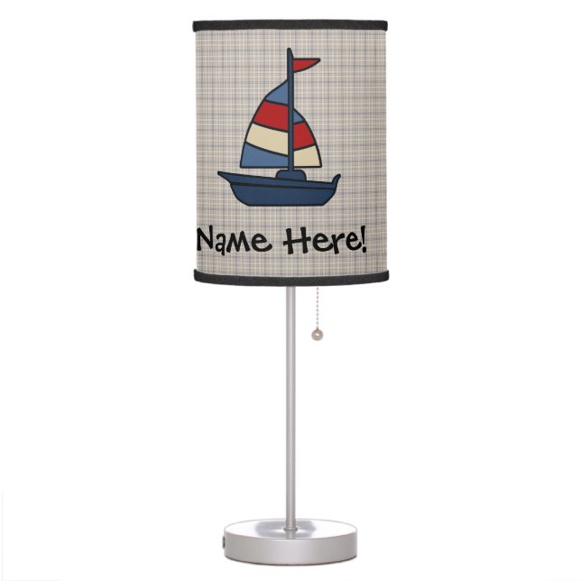 Personalized Nautical Sailboat Blue/Tan Boy's Table Lamp (Left)