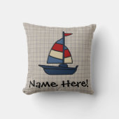 Personalized Nautical Sailboat Blue/Tan Boy's Throw Pillow (Front)