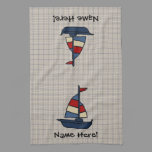 Personalized Nautical Sailboat Blue/Tan Boy's Towel