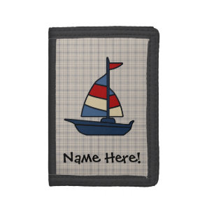 Personalized Nautical Sailboat Blue/Tan Boy's Trifold Wallet