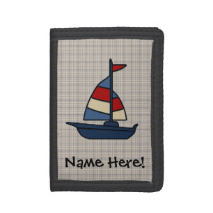 Personalized Nautical Sailboat Blue/Tan Boy's Trifold Wallet